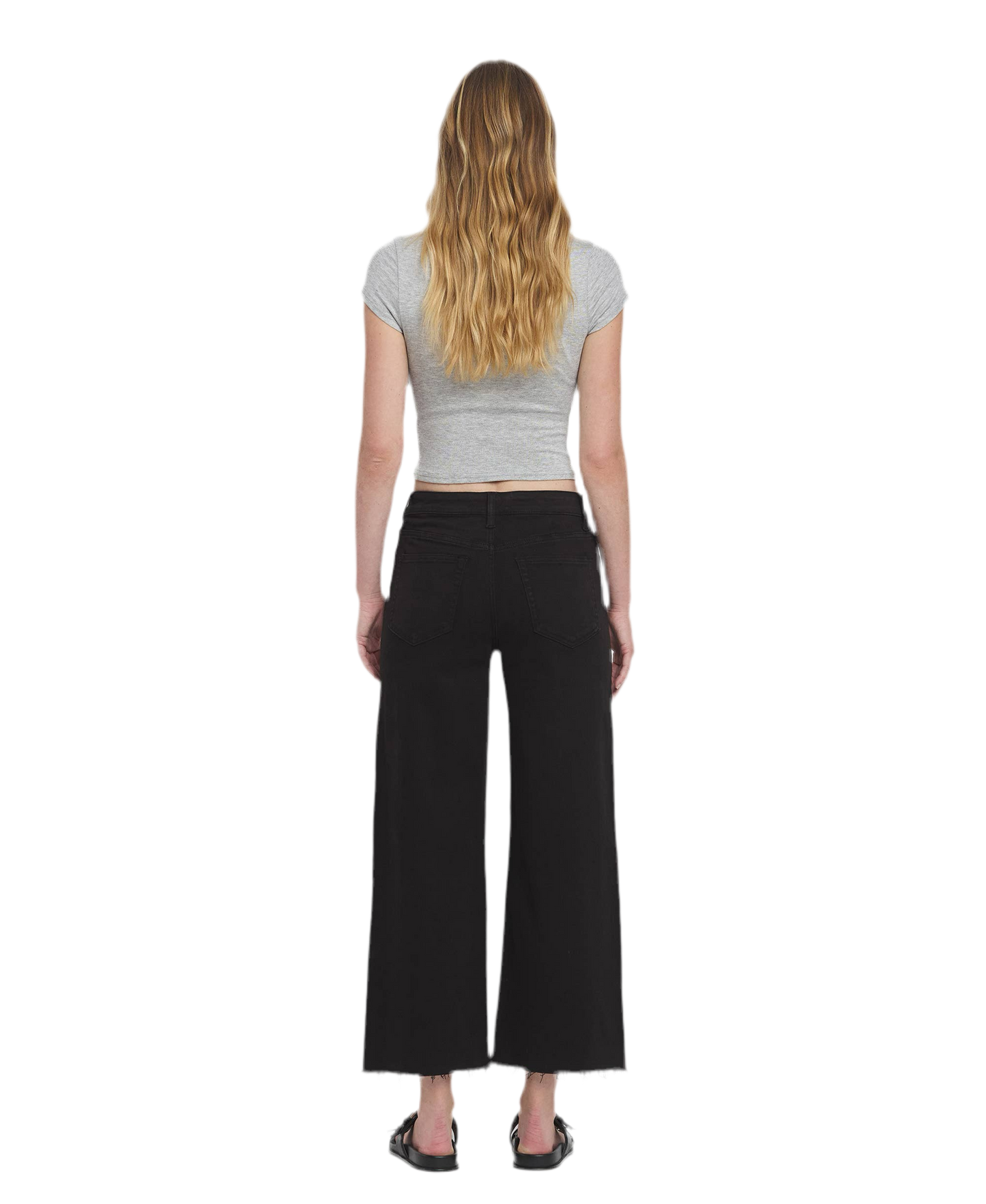 Black Cropped Wide Leg Jeans