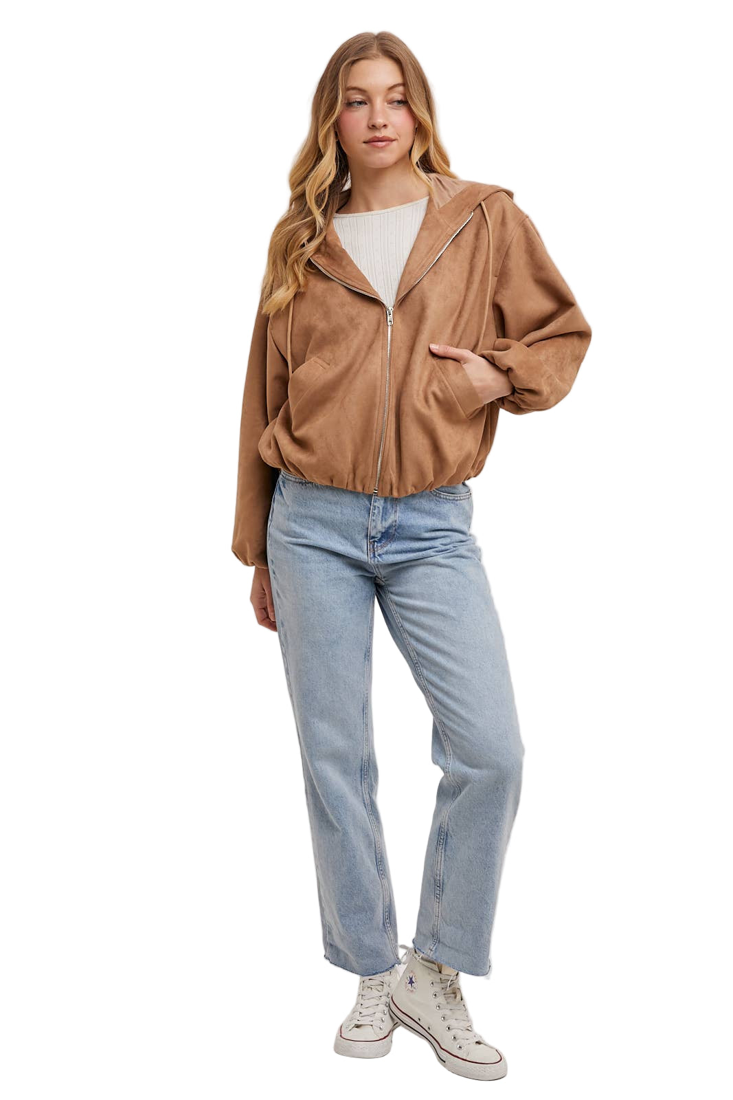 Camel Faux Suede Cropped Jacket