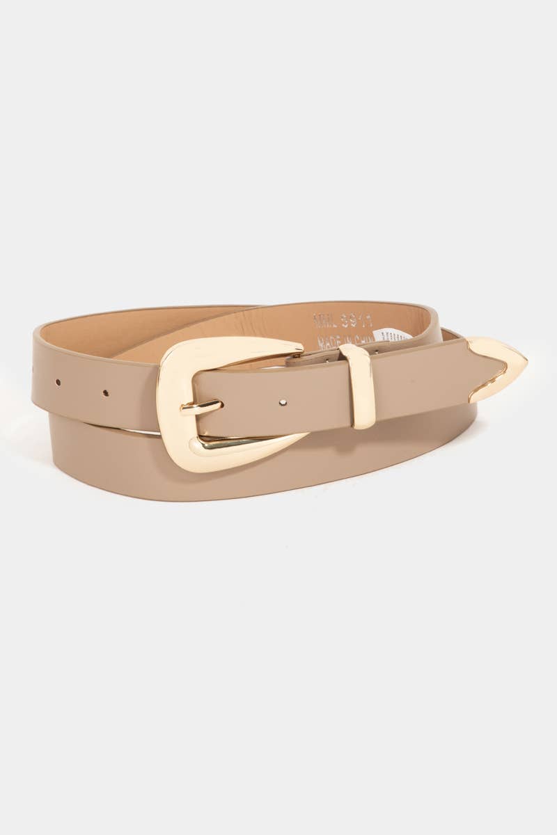 Smooth Faux Leather Belt in Khaki and Black