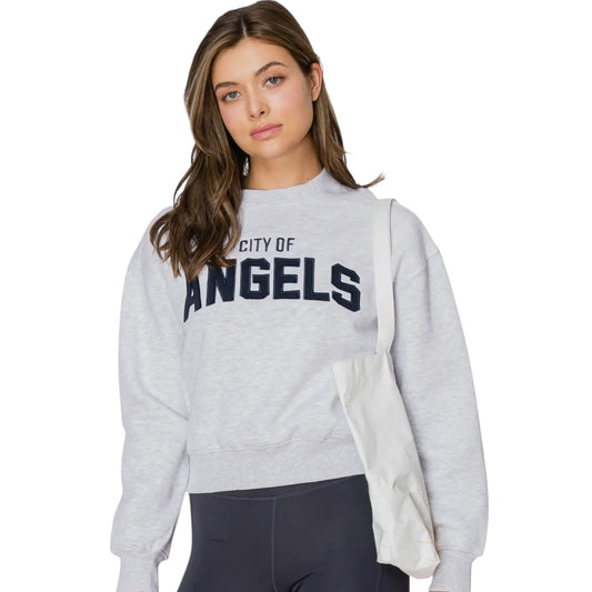 City of ANGELS Patch Cropped Heather Grey Fitted Sweatshirt