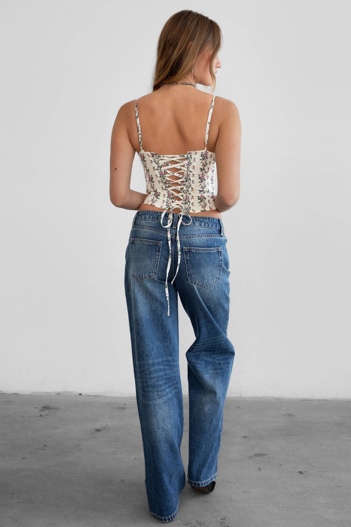 Straight Leg Dark Denim Washed Low Rise Jeans