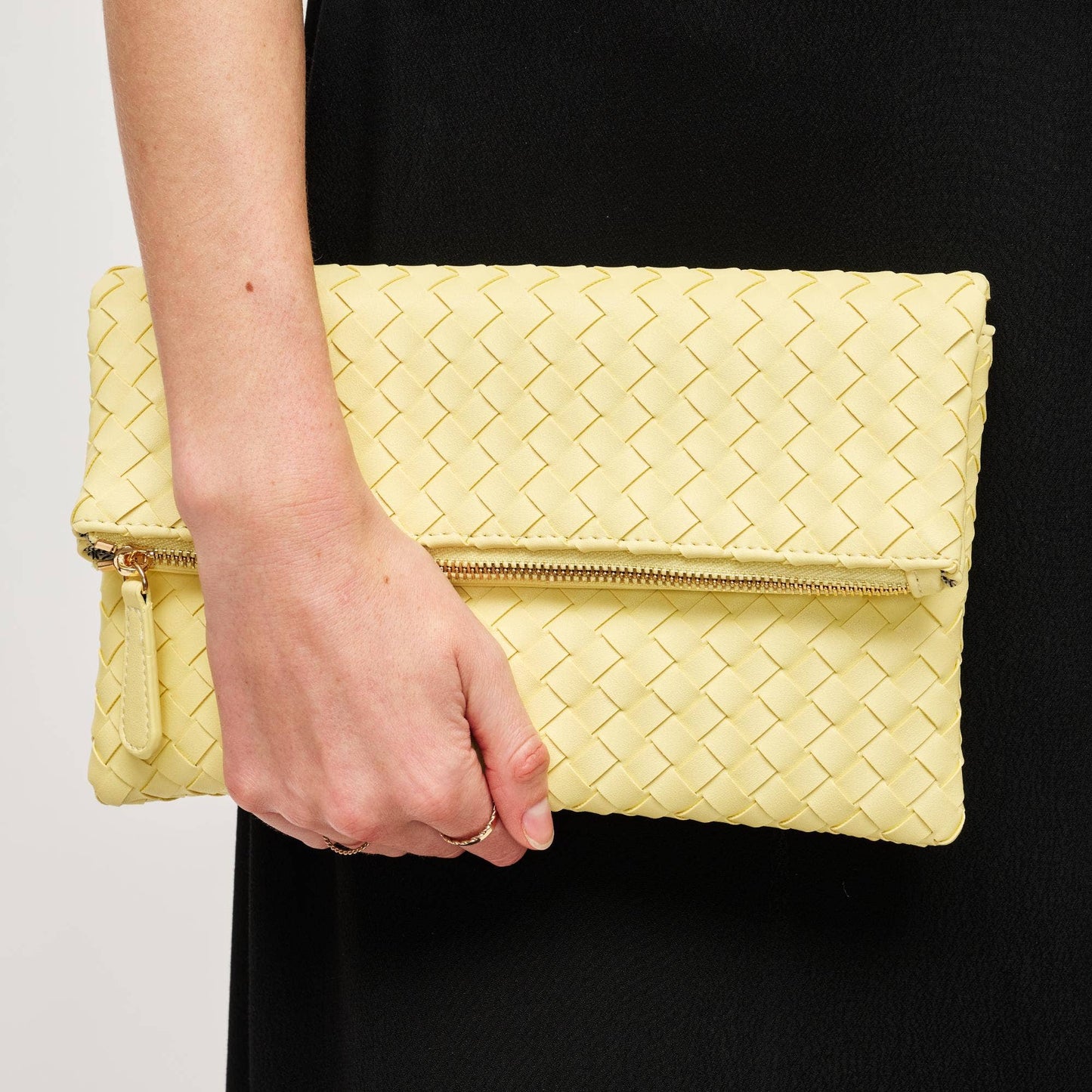 Vegan Leather Woven Clutch available in Oatmilk, Butter and Black