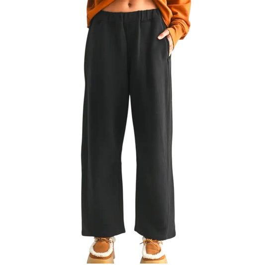 Soft Black Cotton Barrel Pants