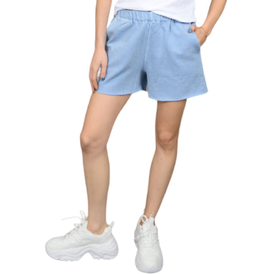 Fleece Shorts in Light Blue Denim and White