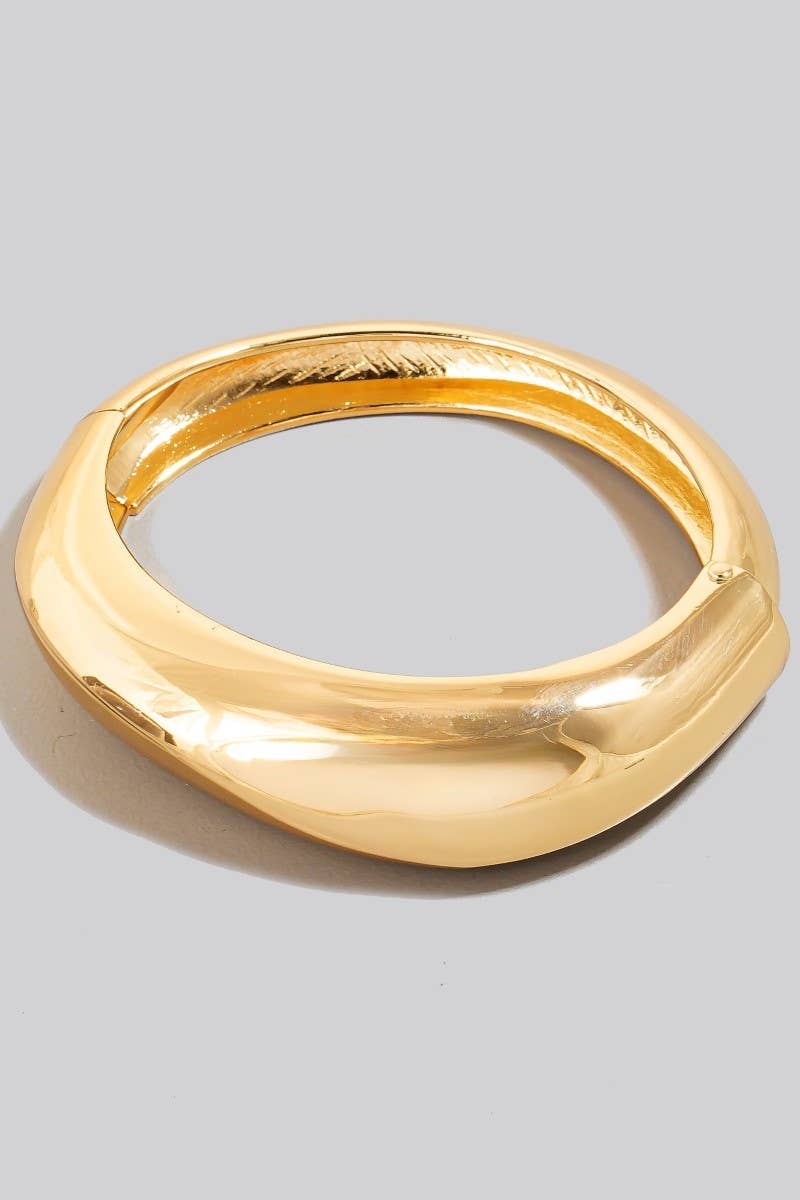 Rounded Metallic Hinge Bangle Bracelet in Gold and Silver