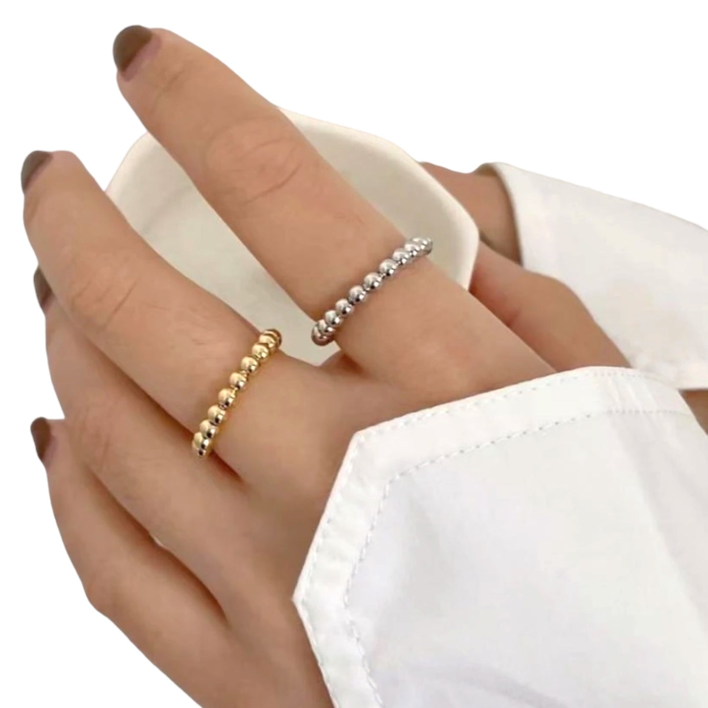 Gold Beads Stackable Stretch Rings- Waterproof No Tarnish (Gold and Silver available)