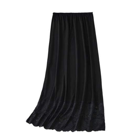 Elastic Waist Maxi Skirt with Lace Trim - One Size