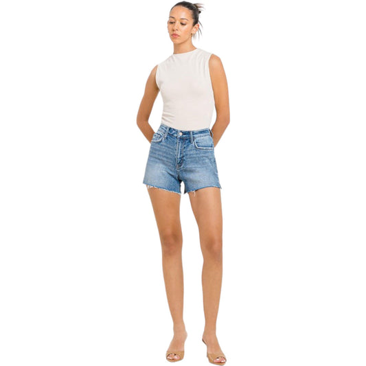 High Rise Denim Shorts with Side Slit and Super Stretchy
