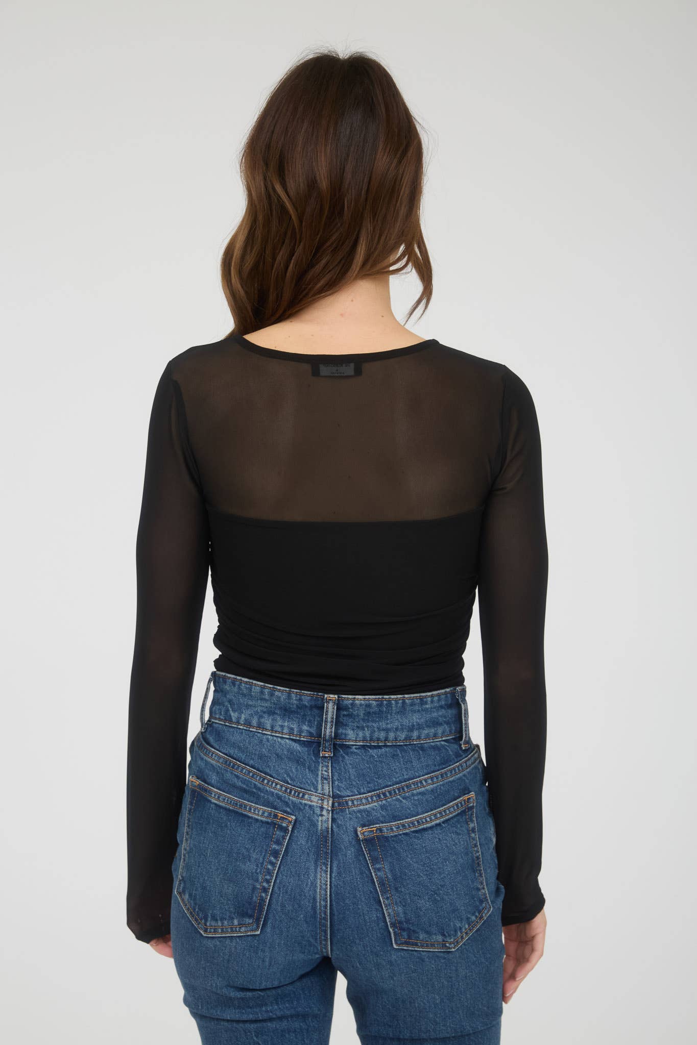 Square Neck Long Sleeve Ruched Waist Top