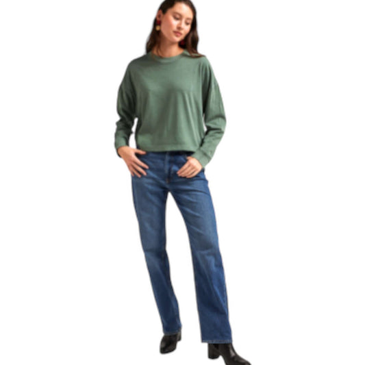 Relaxed Crop Long Sleeve Pigment Dyed Tee in Sage Leaf and Stretch Limo