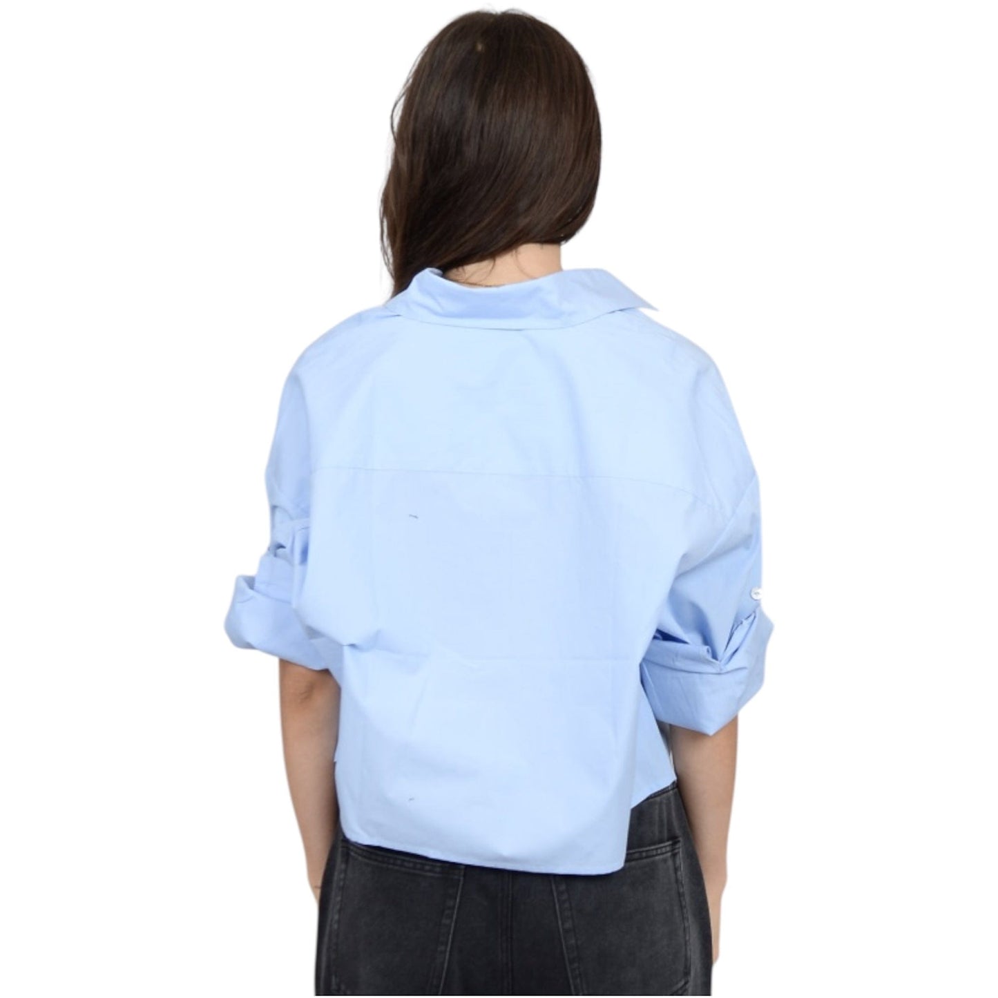 Blue Cropped Button Down Shirt