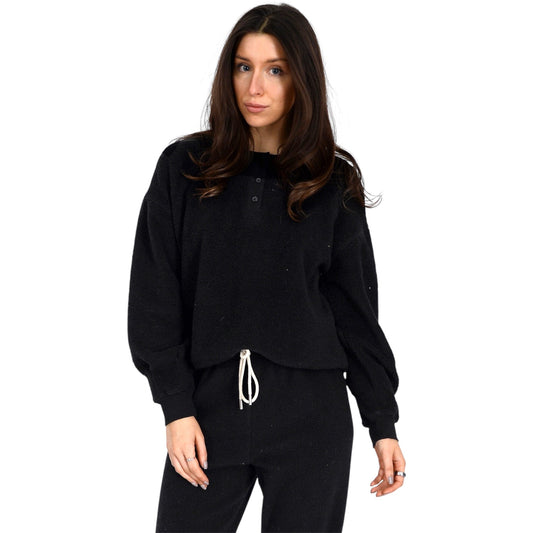 Prika Long Sleeve Henley top in Black