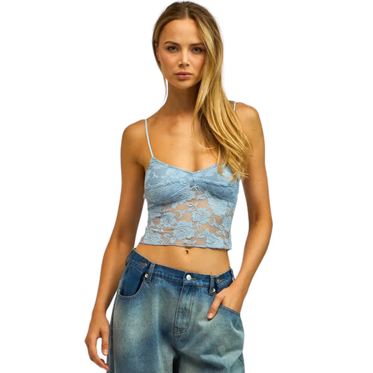 Floral lace Adjustable Strap
Cami Crop Top in baby blue and black