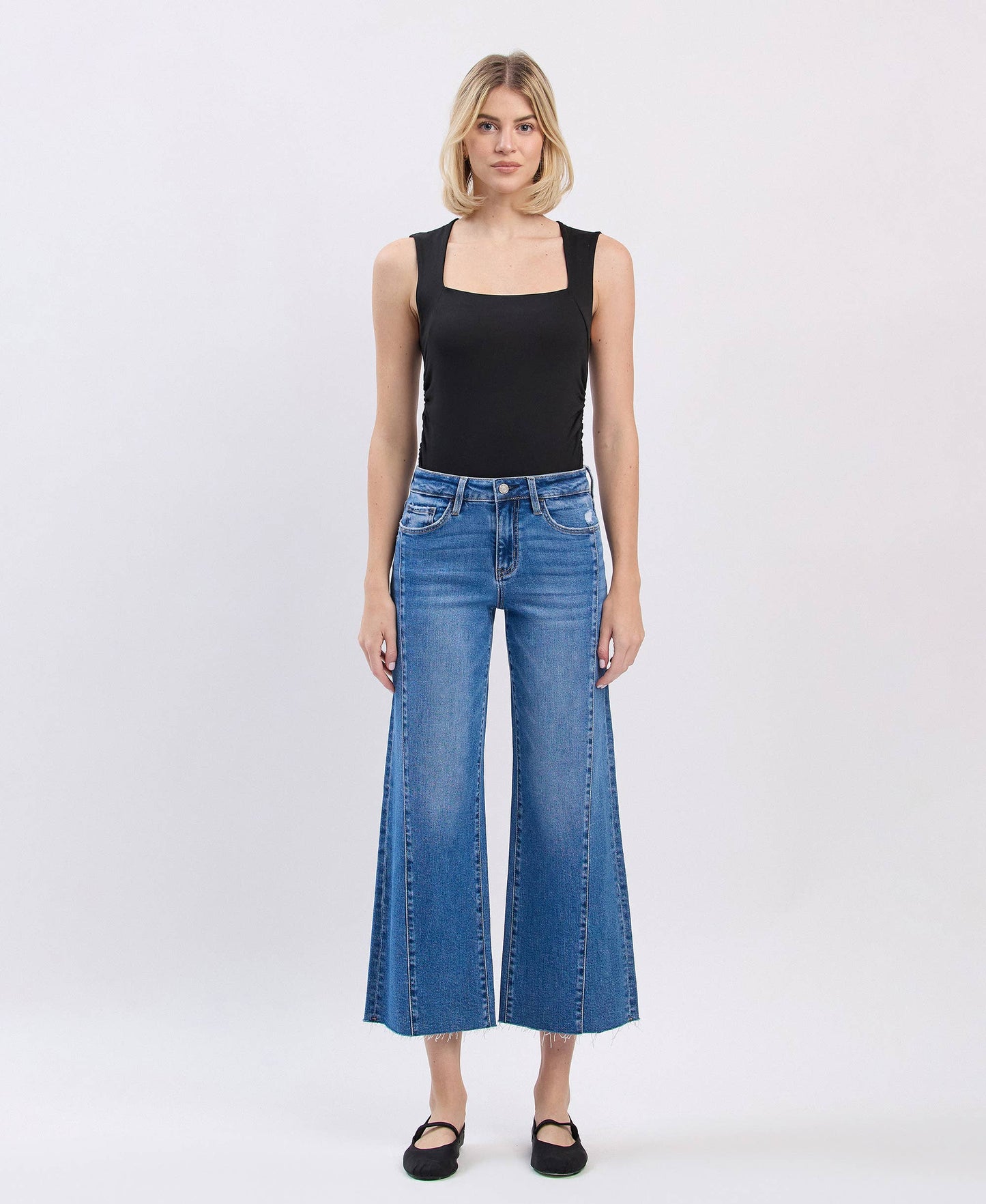 HIGH RISE RAW HEM TWIST WIDE JEANS