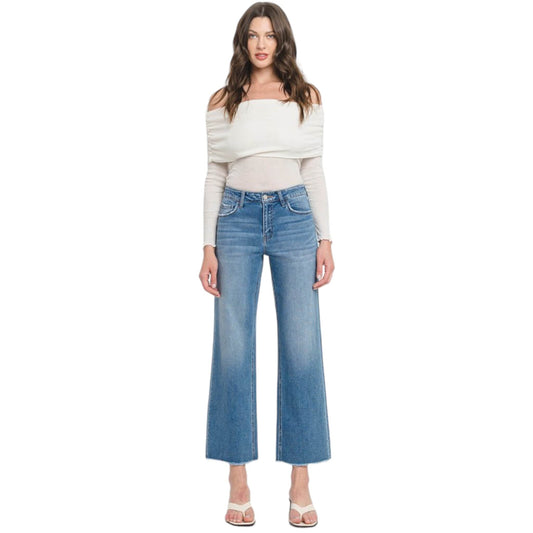 Mid Rise Dad Jean Wide Leg Cropped