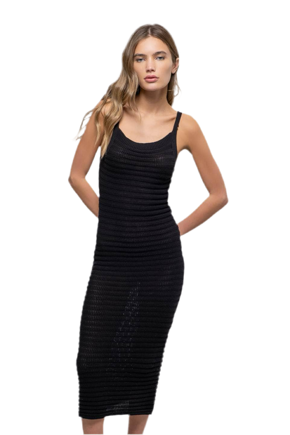 Black Crochet Midi Dress