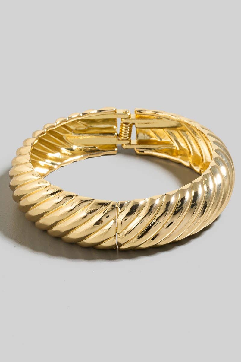 Gold Plated Twisted Texture Hinge Bangle Bracelet