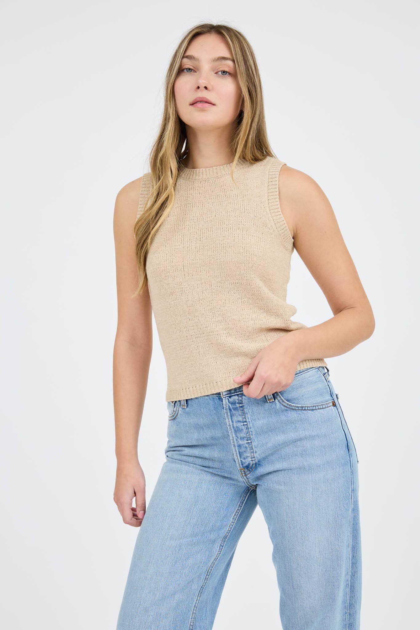 Taupe Sleeveless Knit Sweater