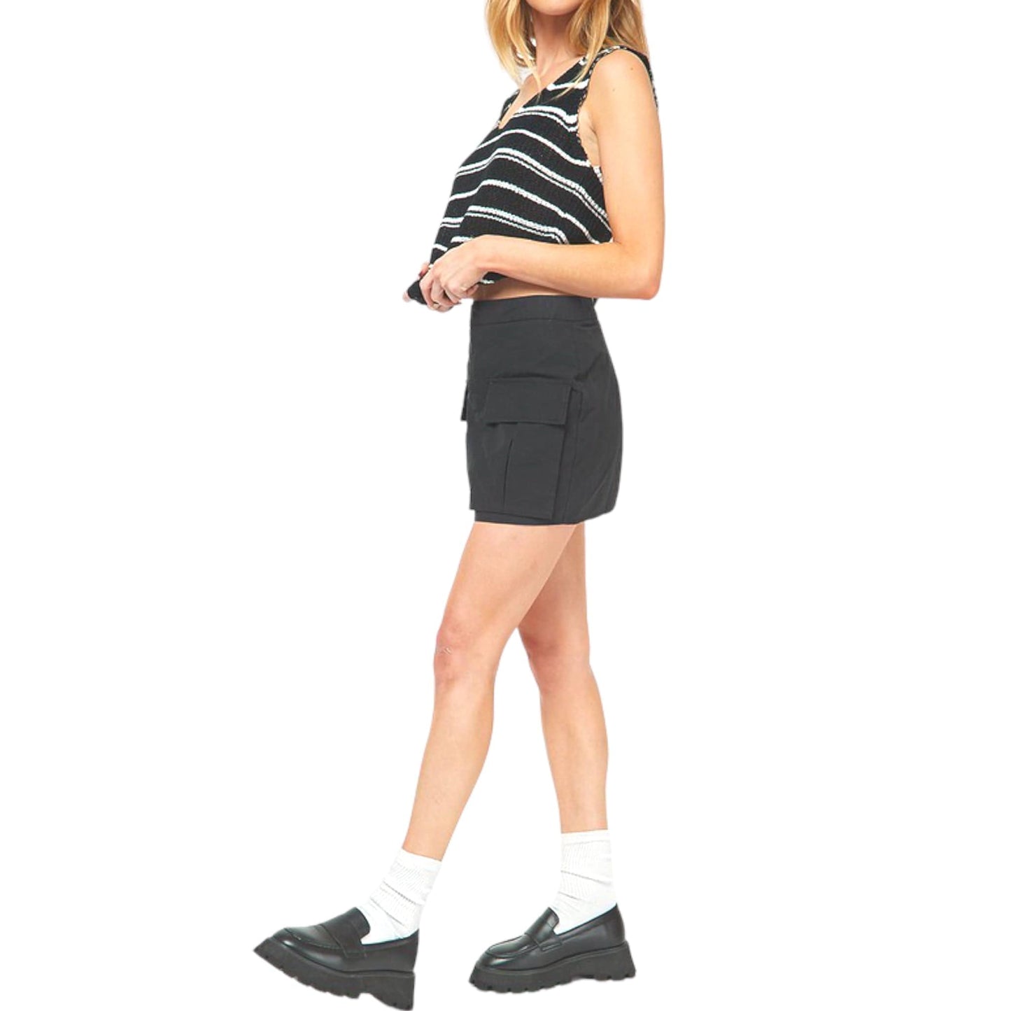 Black Cargo Mini Skirt