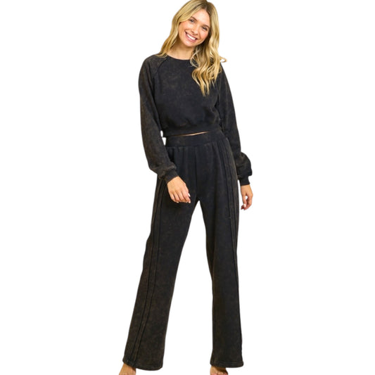 Black Washed Sweatshirt and Wide Leg Pants Set