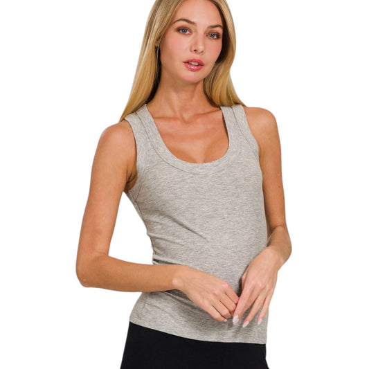 Ribbed Scoop Neck Tank Top in Black and Grey