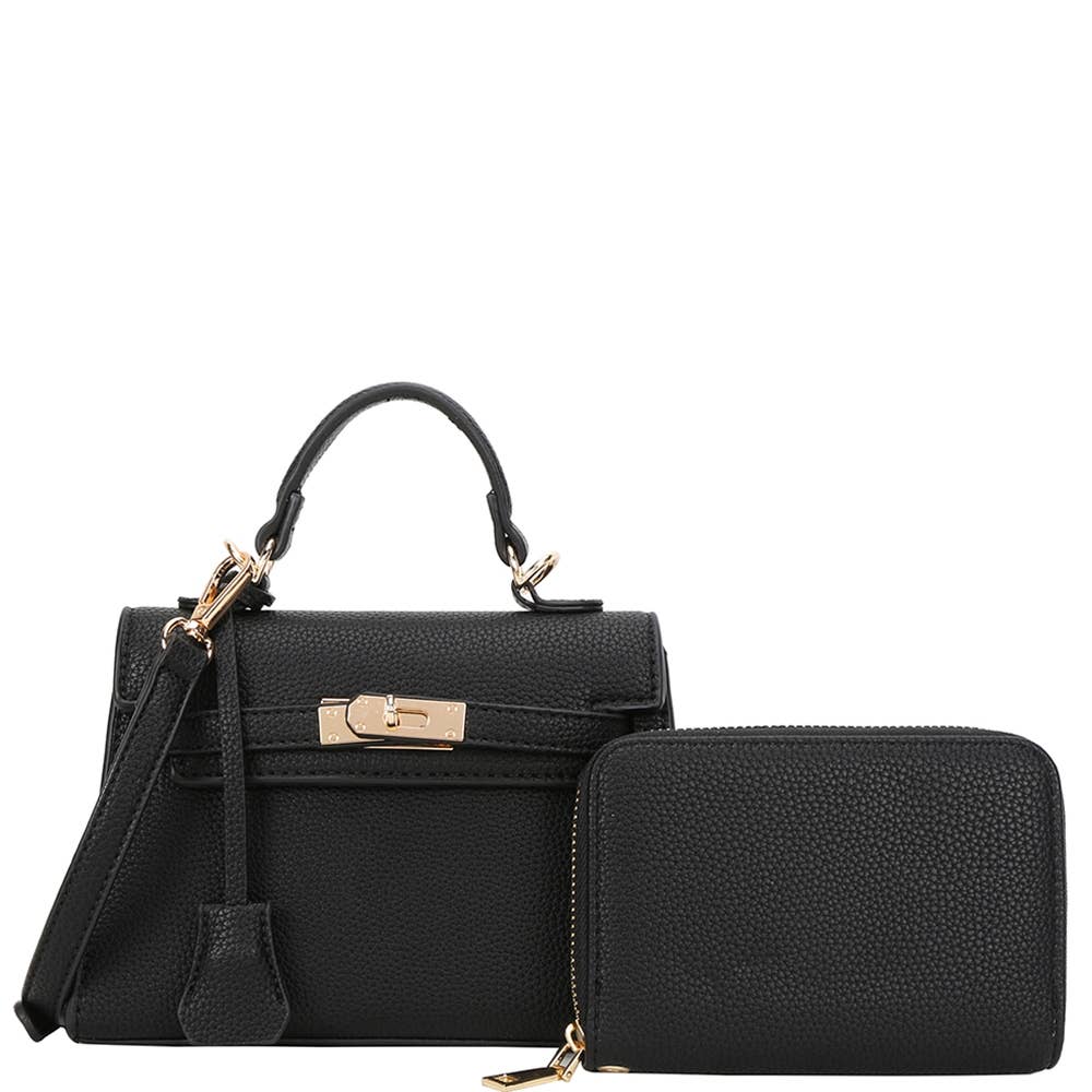 Top Handle Black Bag with Wallet