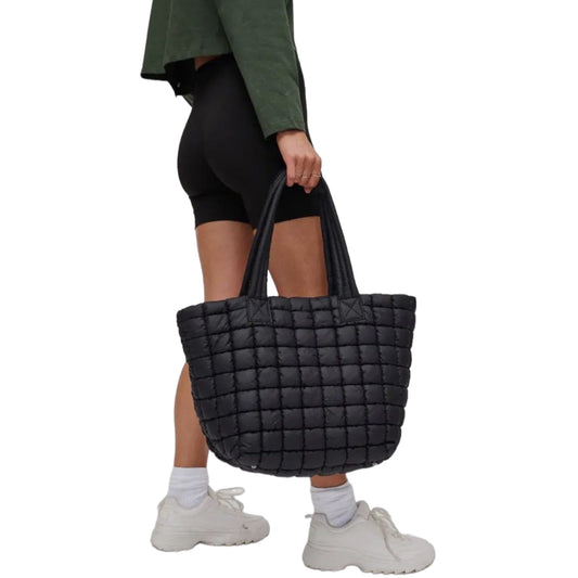 Black Quilted Puffer Nylon Tote