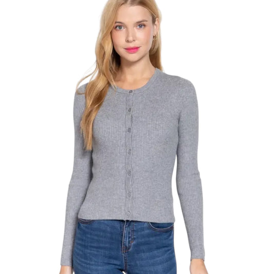 Grey Ribbed Soft Cardigan