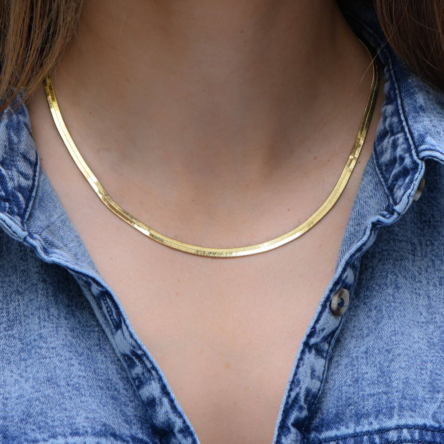 4mm Gold Herringbone Necklace