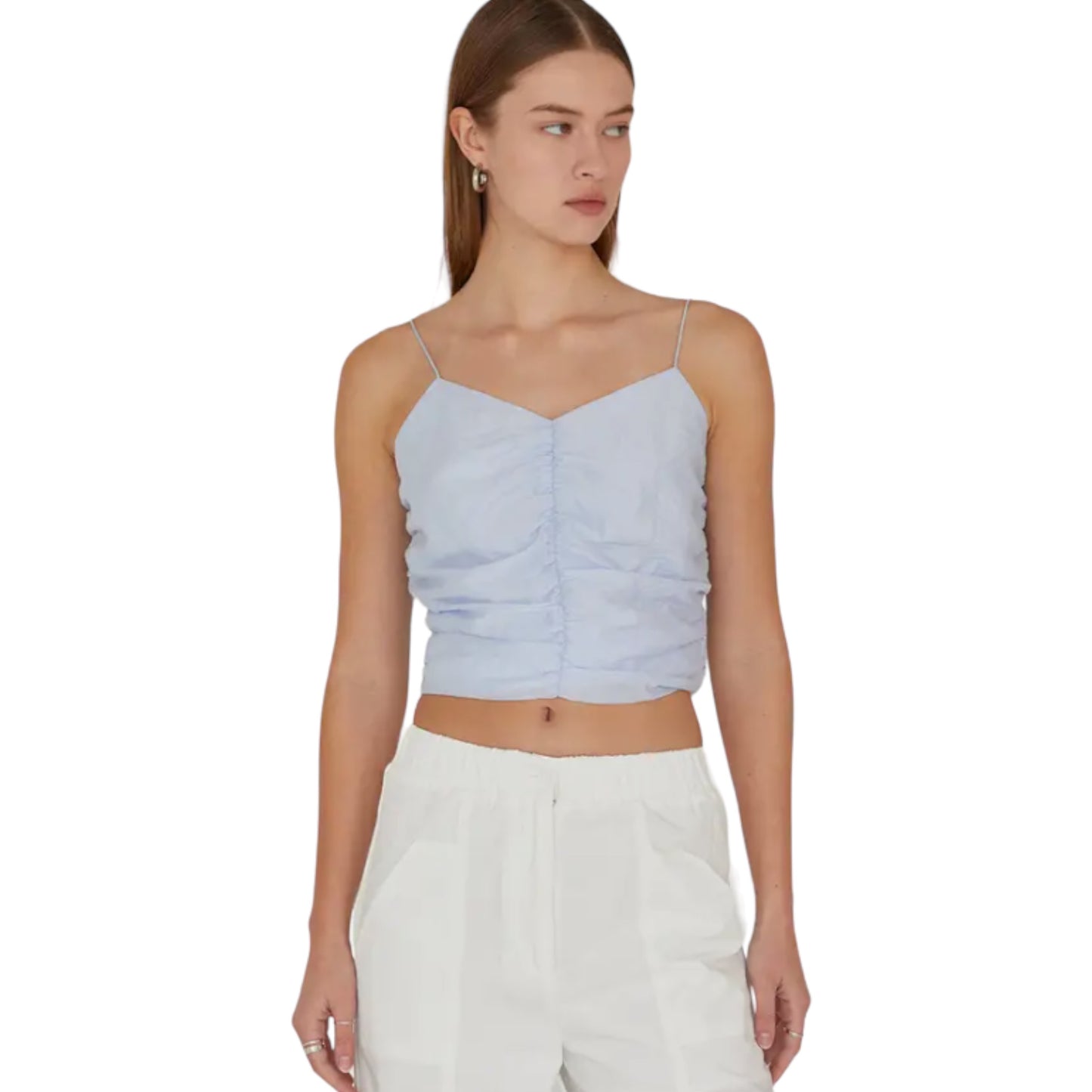 Blue Shirred Cami Top in Blue