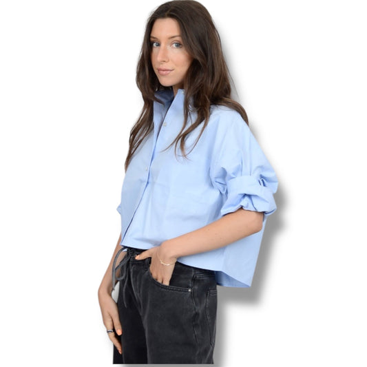 Blue Cropped Button Down Shirt