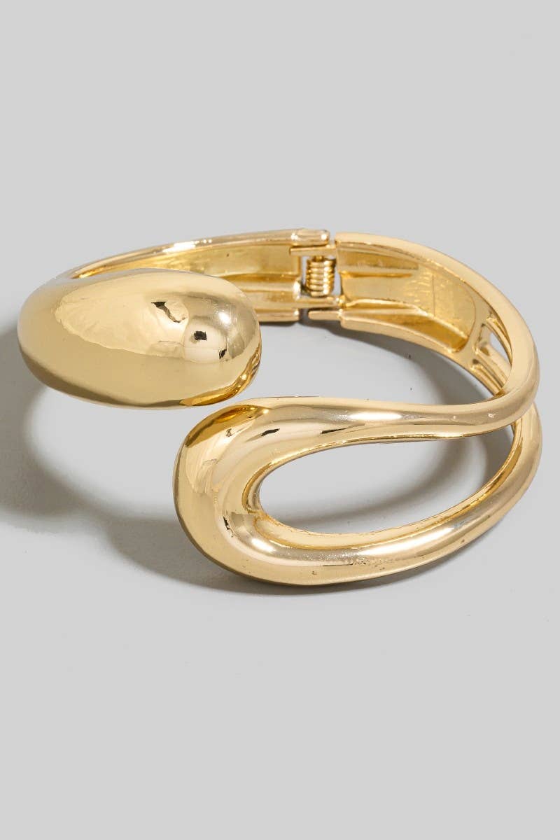 Gold Plated Hollow And Solid Tear Hinge Bangle Bracelet