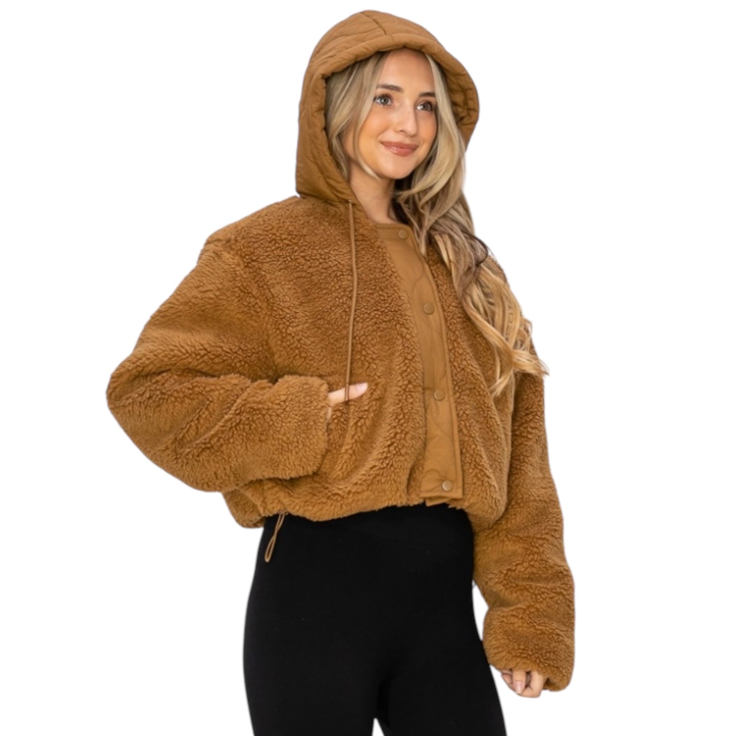 Camel Hooded Sherpa Jacket