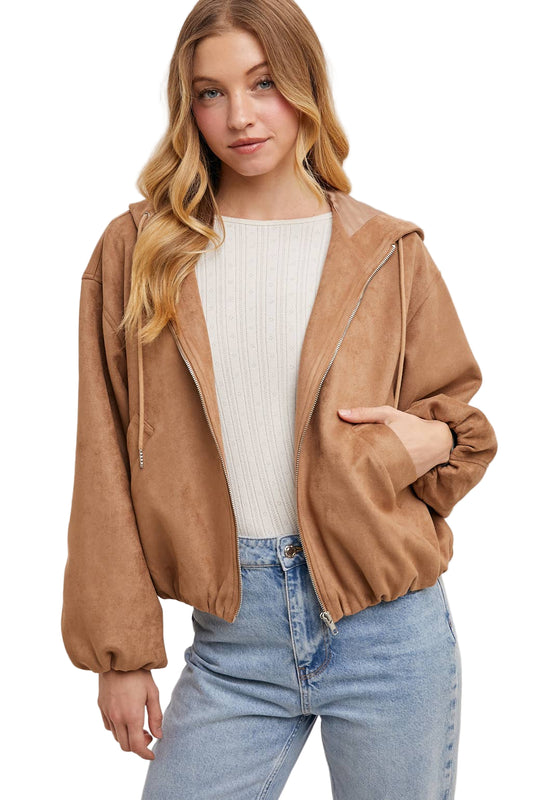 Camel Faux Suede Cropped Jacket