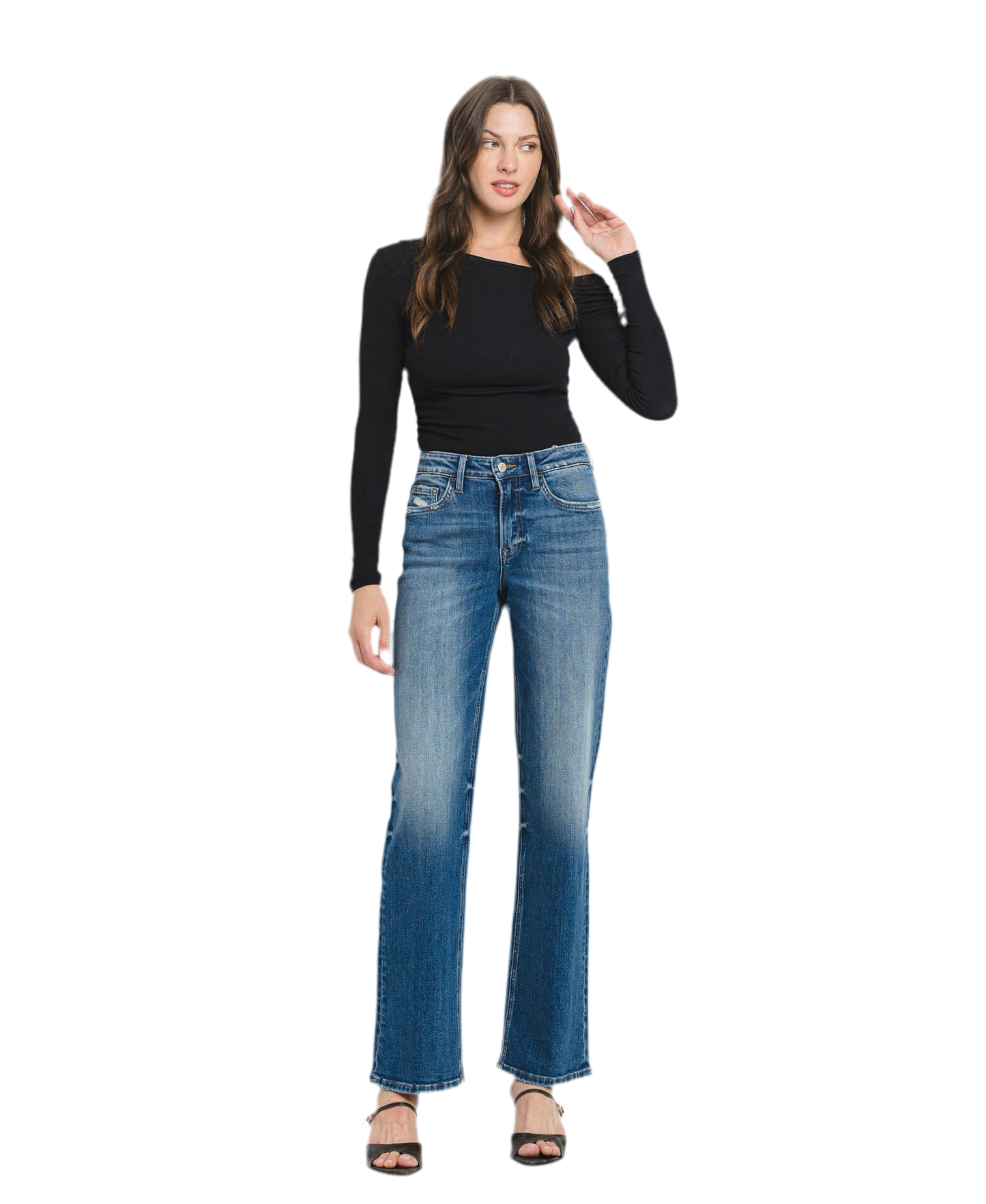 High Rise Full Length Slim Wide Leg Jeans