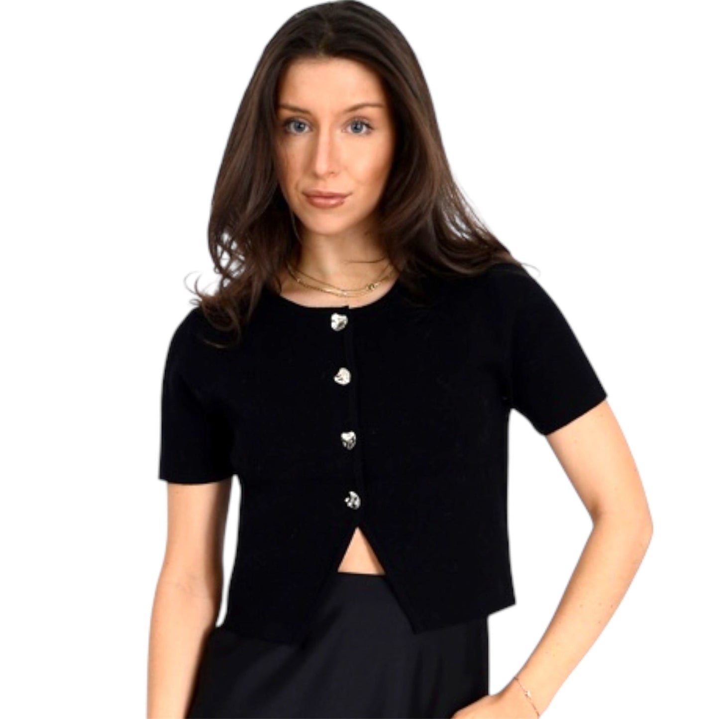 Black Short Sleeve Cardigan with Bubble Buttons
