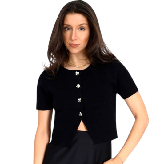 Black Short Sleeve Cardigan with Bubble Buttons
