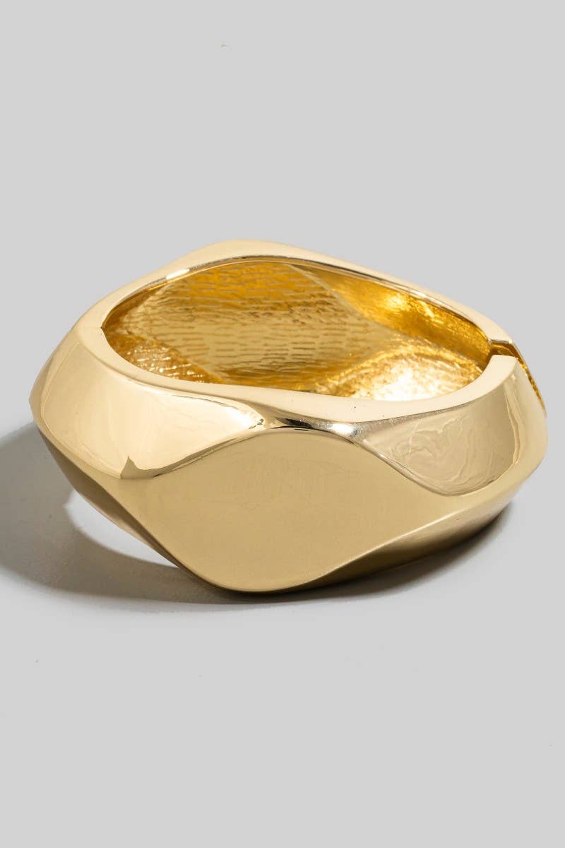 Flat Sided Wide Hinge Bangle Bracelet in Gold and Silver