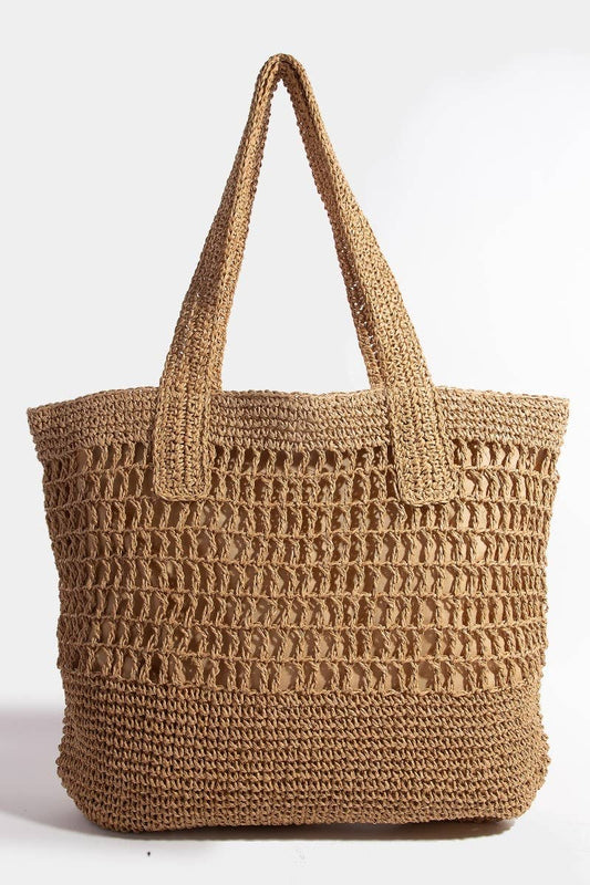 Mixed Straw Braided Hobo Tote Bag