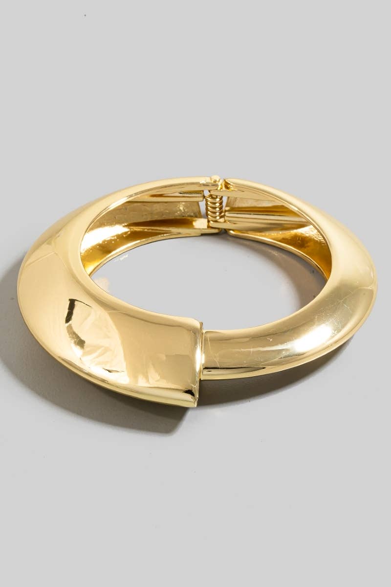 Abstract Wide Metallic Hinge Bangle Bracelet in Gold