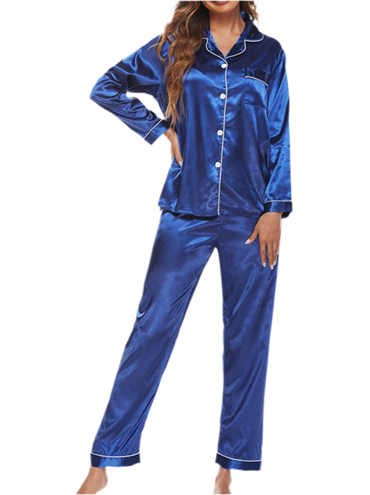 Button Up Pajama Long Sleeve Soft Set in Red and Blue