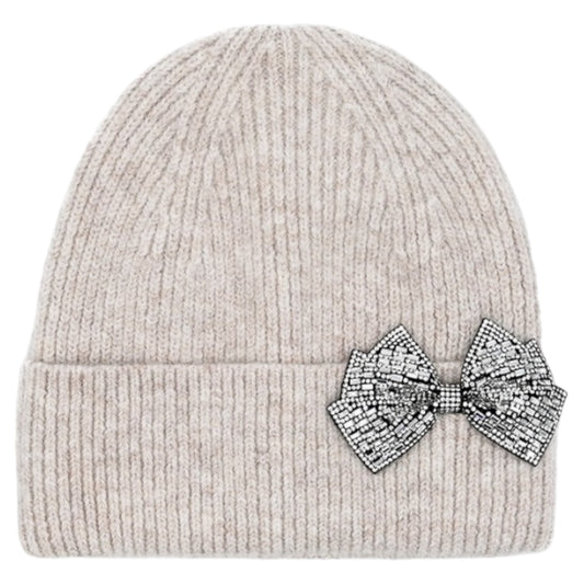 C.C Rhinestone Bow Cuff Beanie - multiple colors available