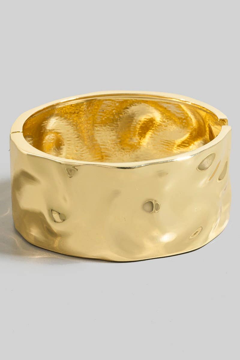 Warped Texture Wide Hinge Bangle Bracelet in Gold and Silver