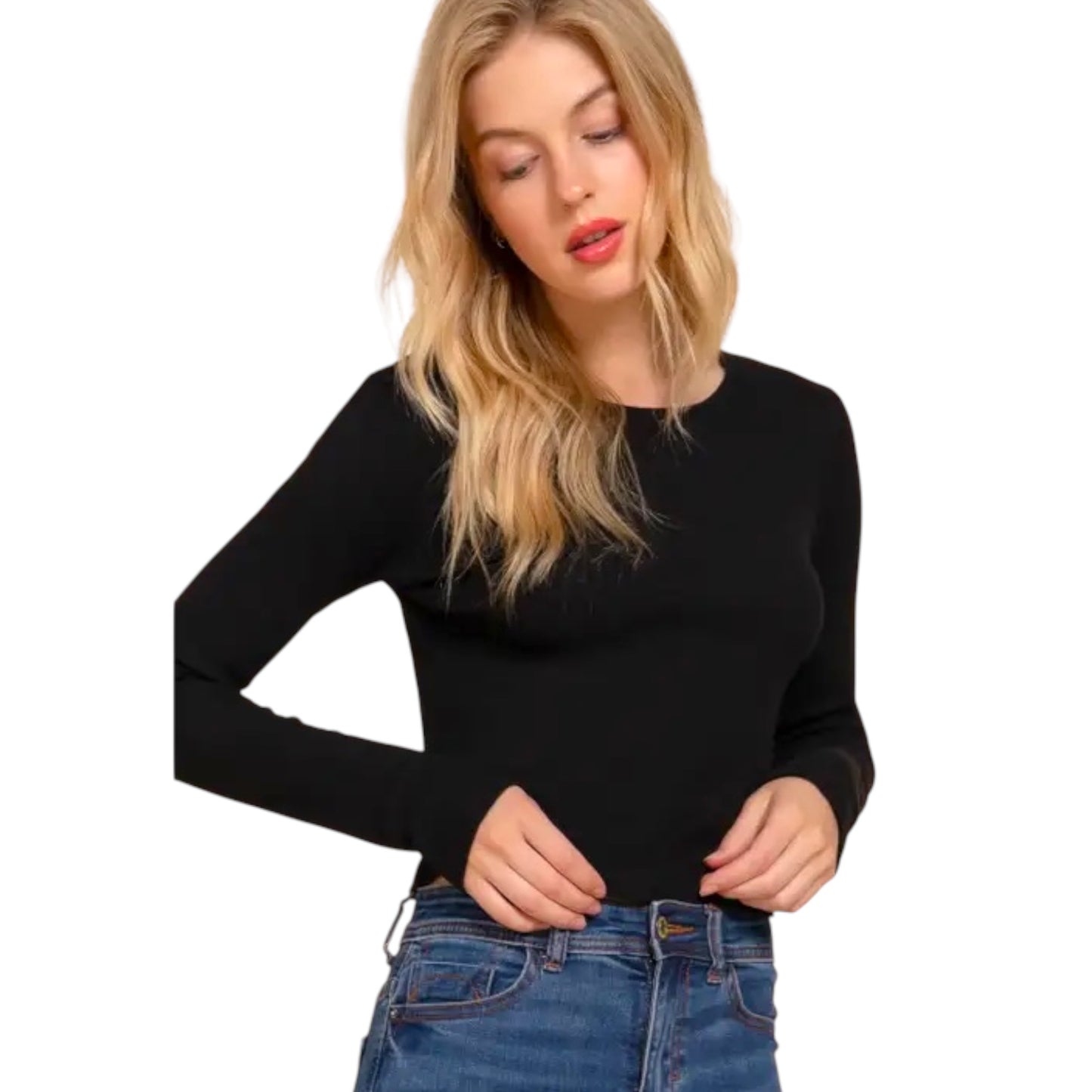 Black Cropped Basic Long Sleeve Top