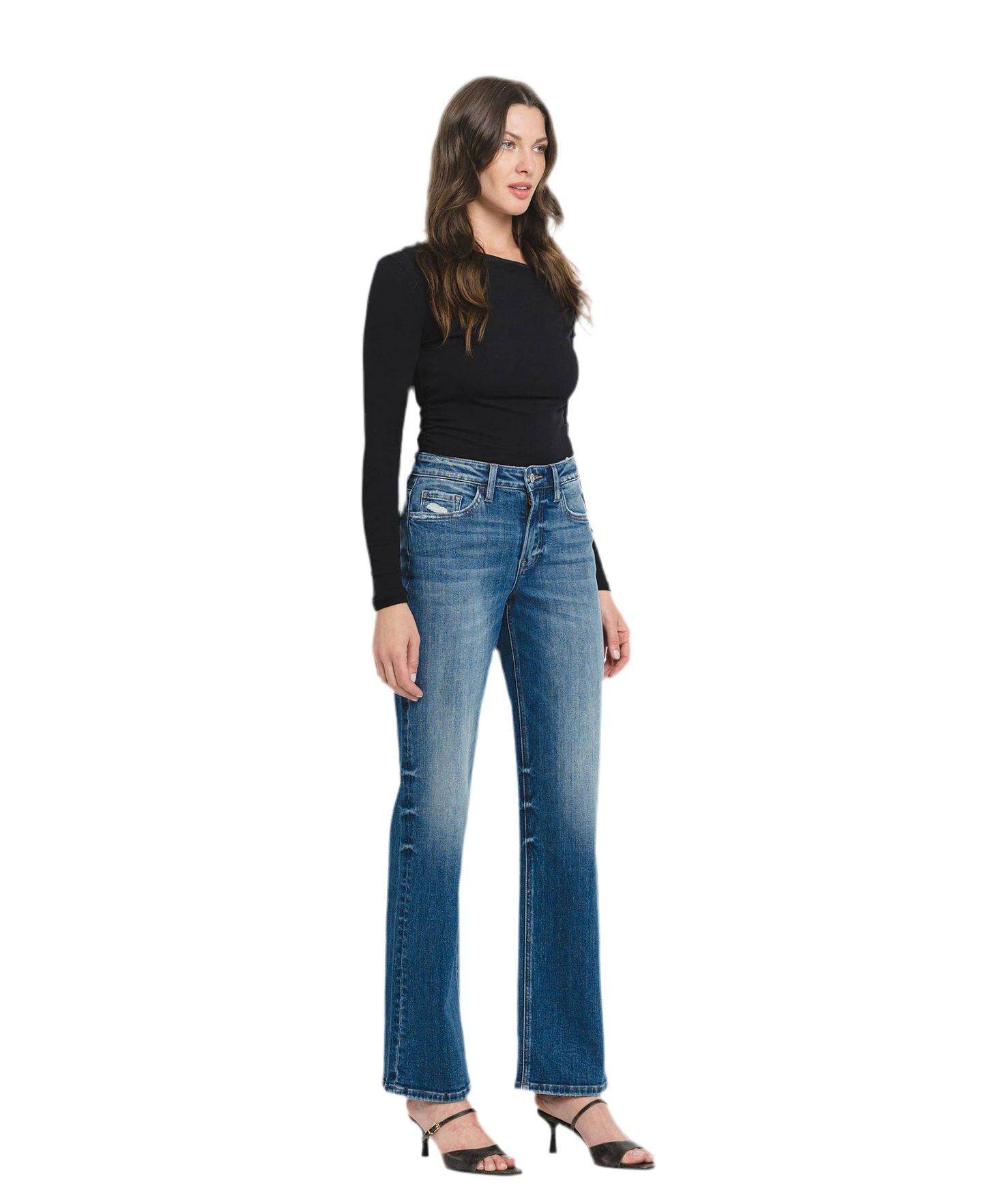 High Rise Full Length Slim Wide Leg Jeans