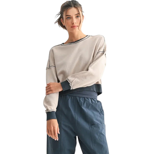 Vintage Mineral Washed Soft Sweatshirt with Contrast Details