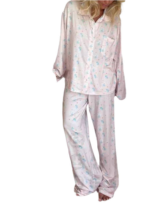 Printed Pajama Pants Loose Fitting Set