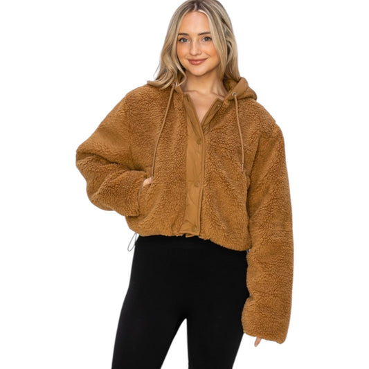 Camel Hooded Sherpa Jacket