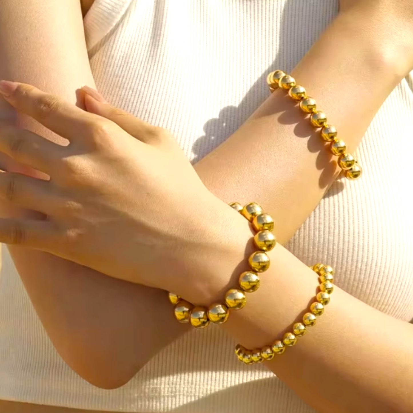 Gold Beads Bracelets- Bigger-14K Gold Steel Stretch