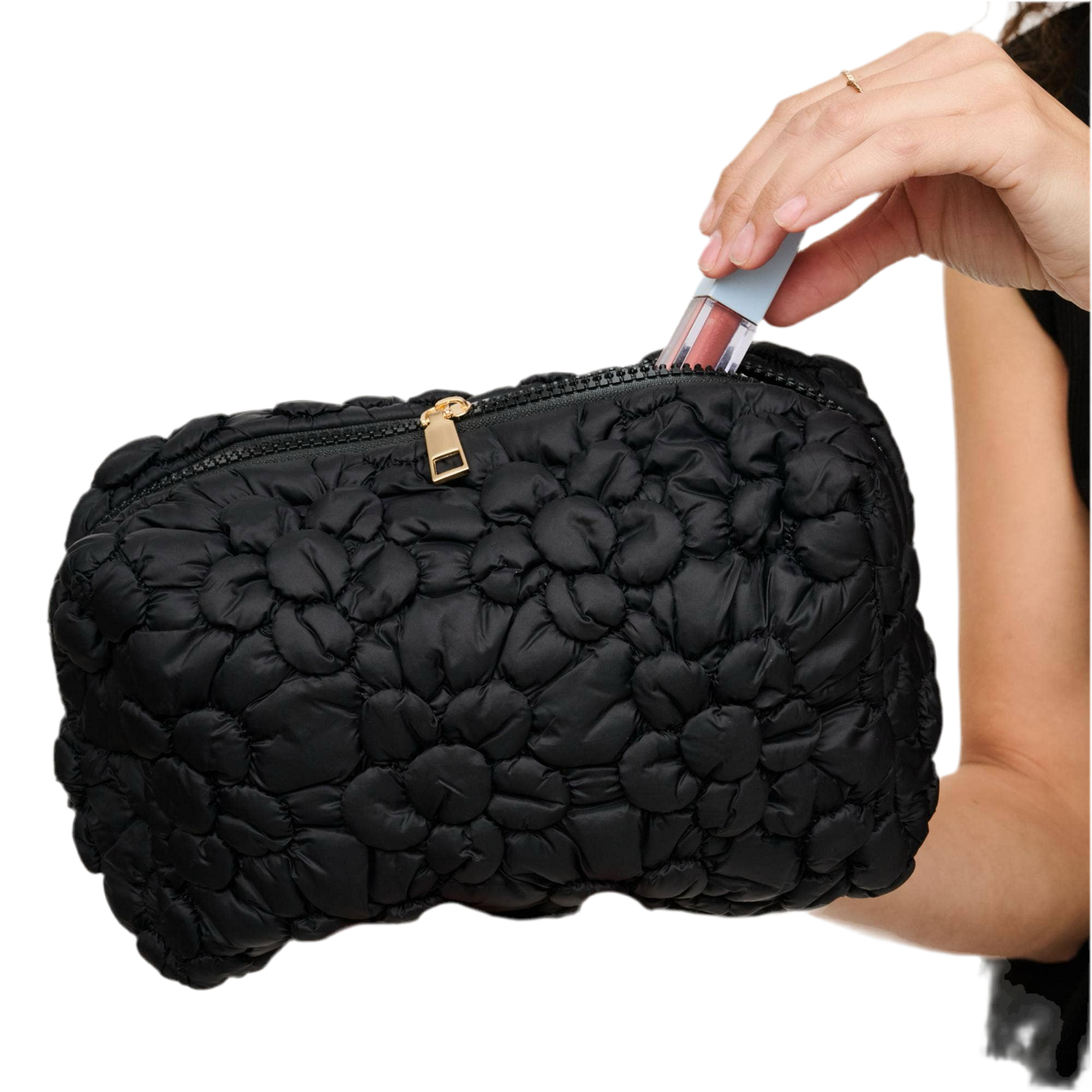 Flora Pop - Nylon Cosmetic Pouch: Black